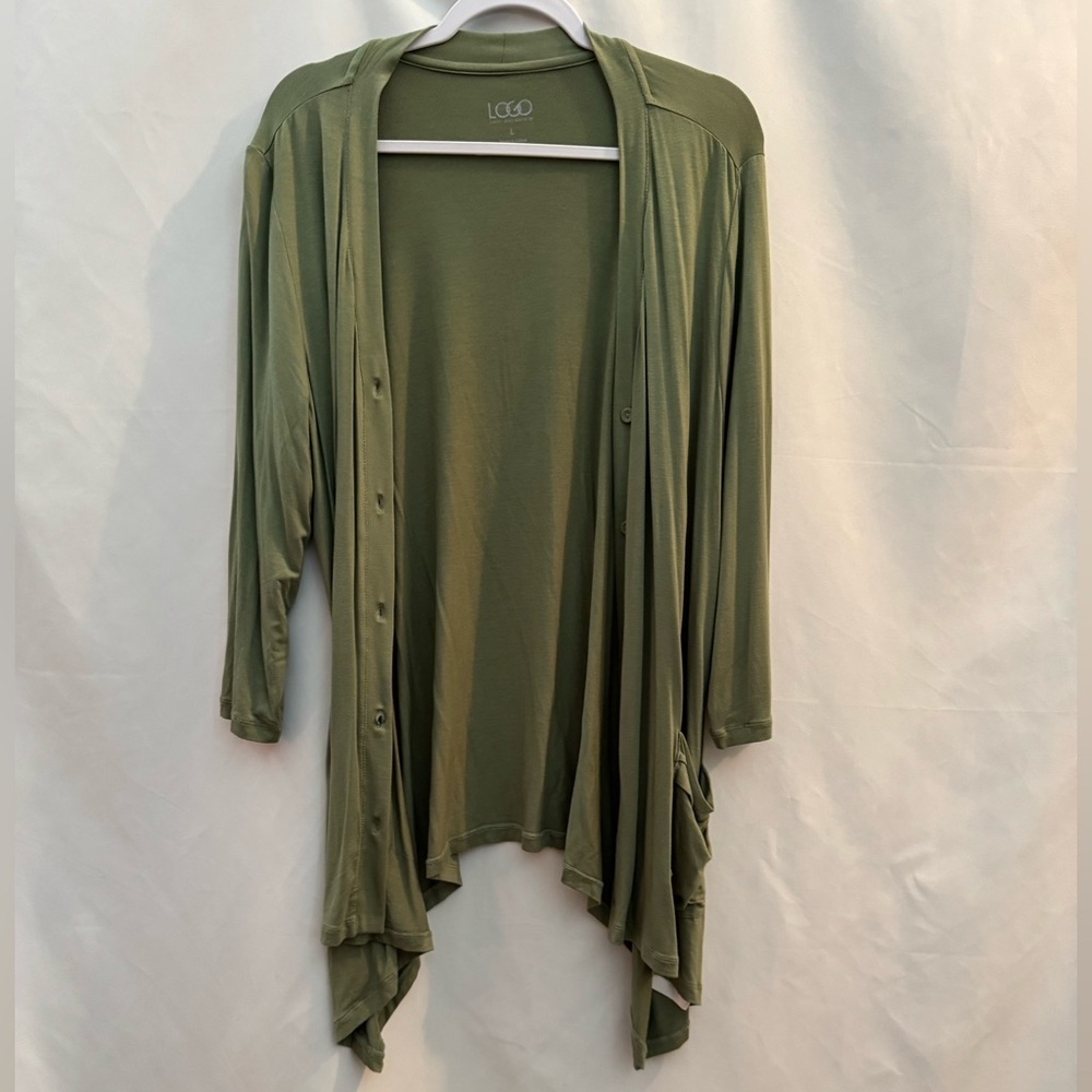 LOGO Asymmetrical Open Front Cardigan Green L